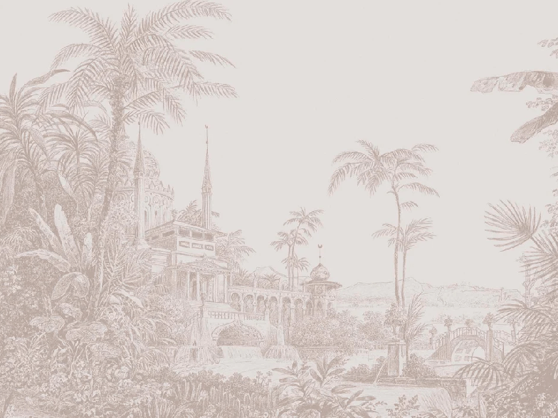 Papier peint jungle temple monochrome