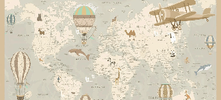 Papier peint enfant carte du monde aviateur