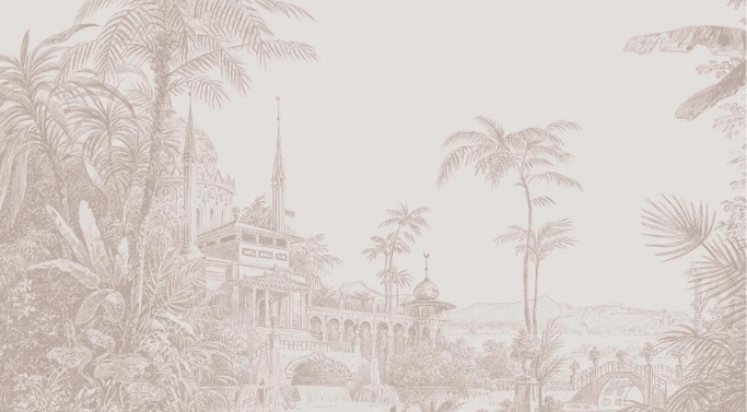 Papier peint jungle temple monochrome