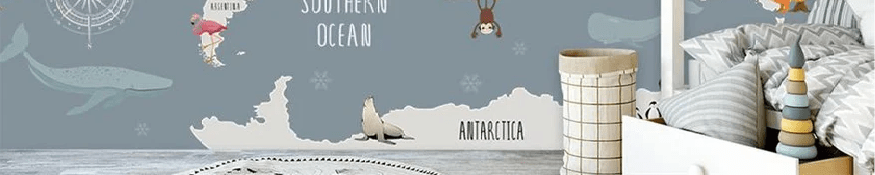 Papier peint chambre enfant map animaux gris