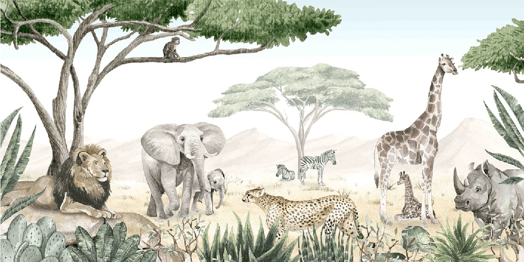 Papier peint enfant savane en peinture