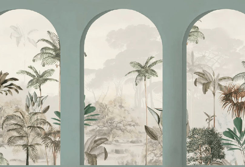 Papier peint arches luxuriantes vert