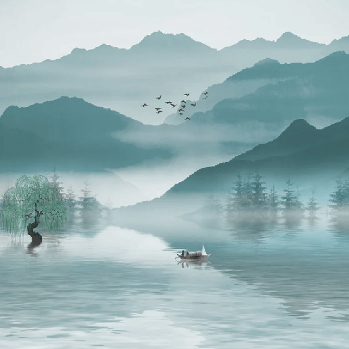 Papier peint entre montagne et lac