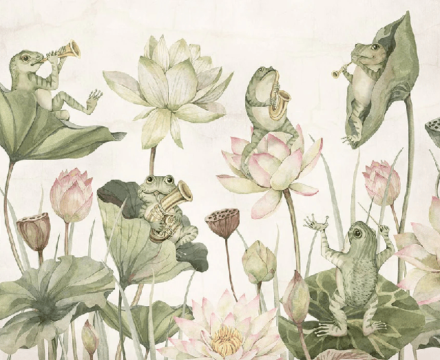 Papier peint enfant grenouilles musicales
