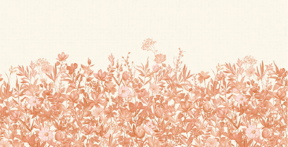 Papier peint fleurs au pinceau terracotta