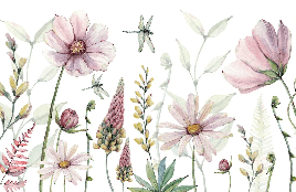 Papier peint fleurs et libellules