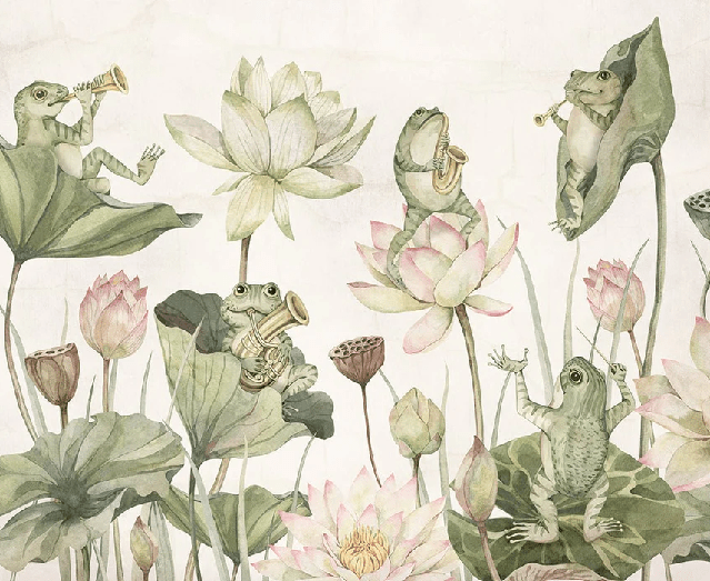 Papier peint enfant grenouilles musicales