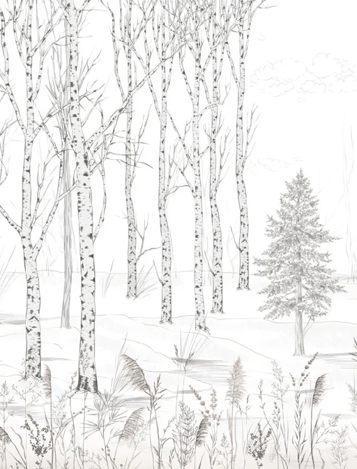 Papier peint forêt noir et blanc – Douceur des Bois