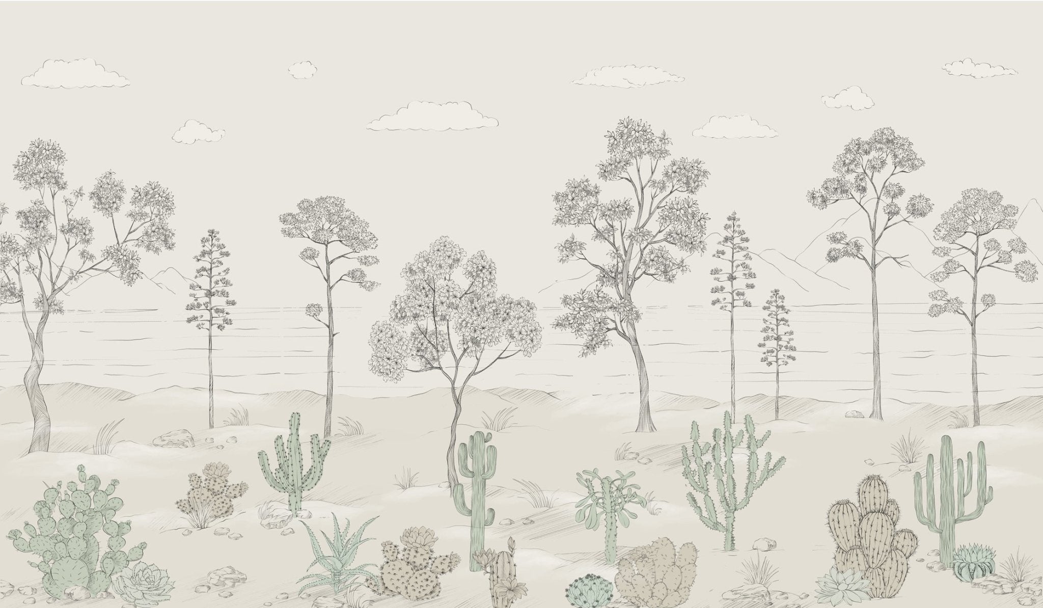 Papier peint oasis cactus tropical vert, XXL, tendance