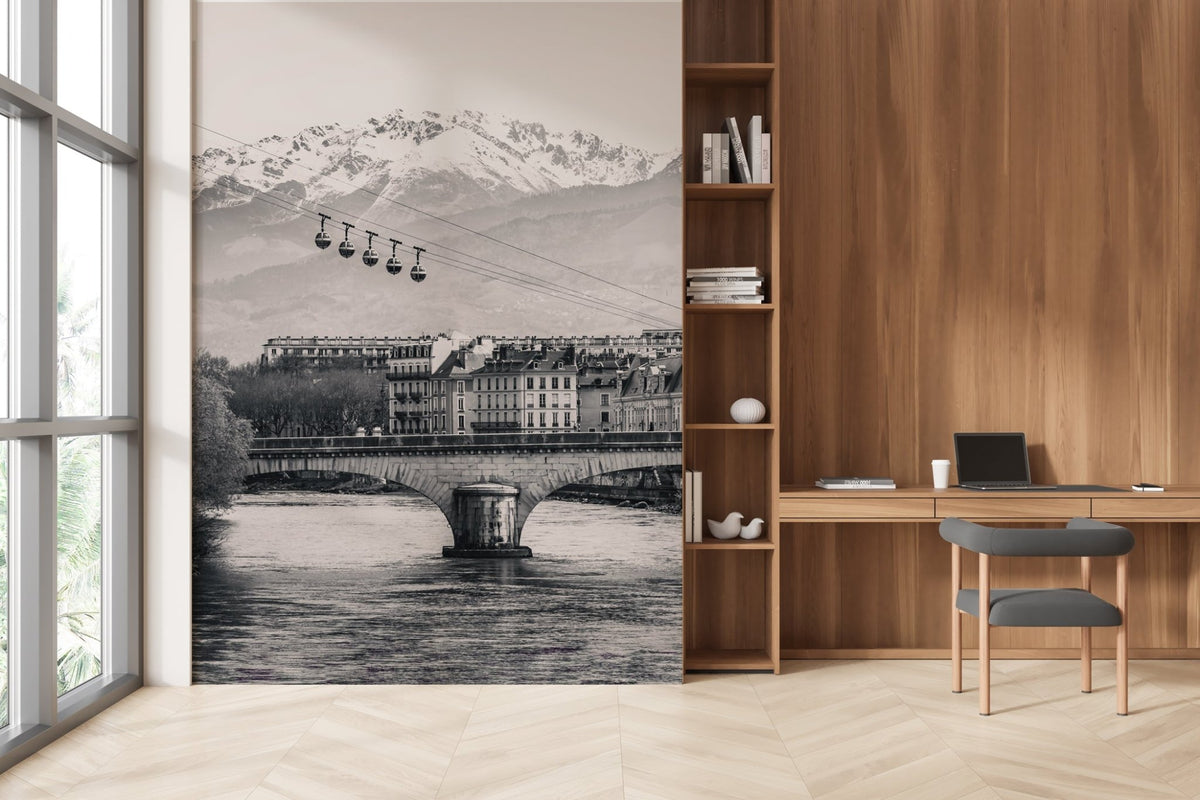 Papier peint Grenoble Bastille noir et blanc