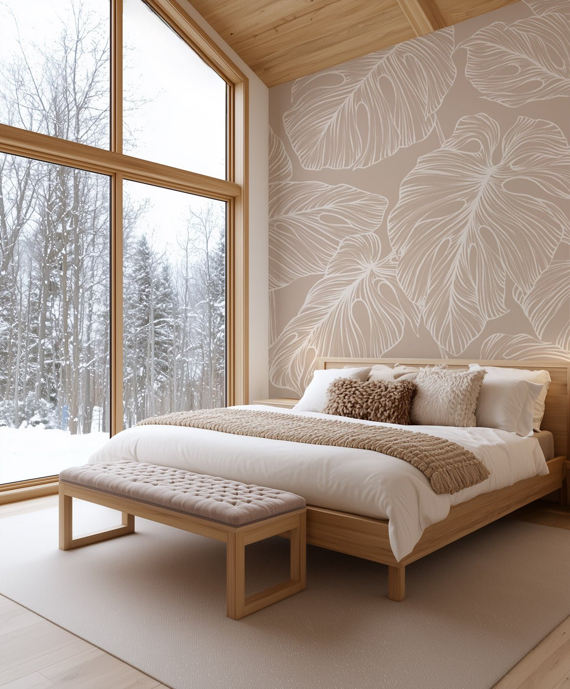 Papier peint feuille monstera sable