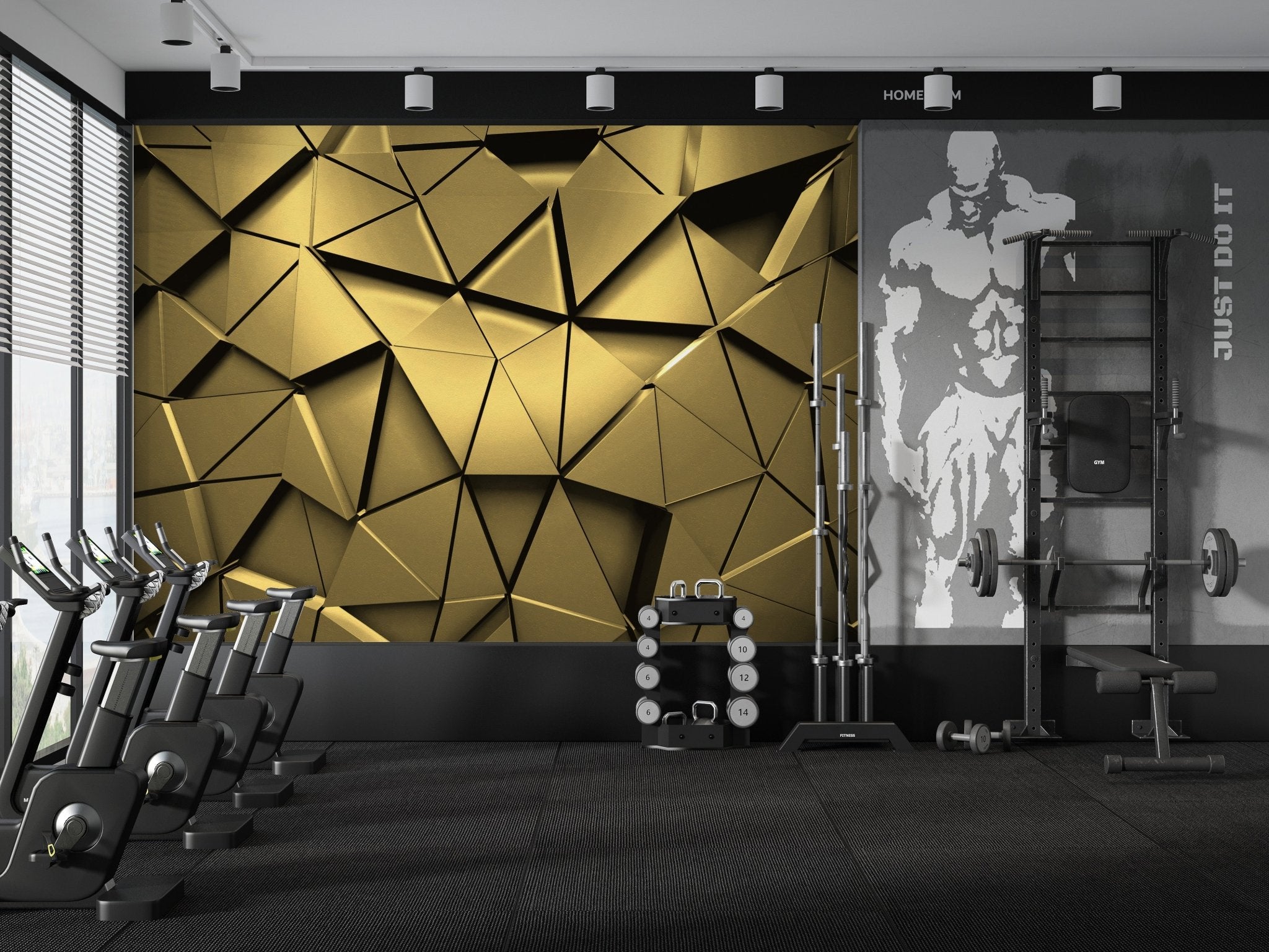 Papier peint 3D black perspective gold, mural concept, tendance