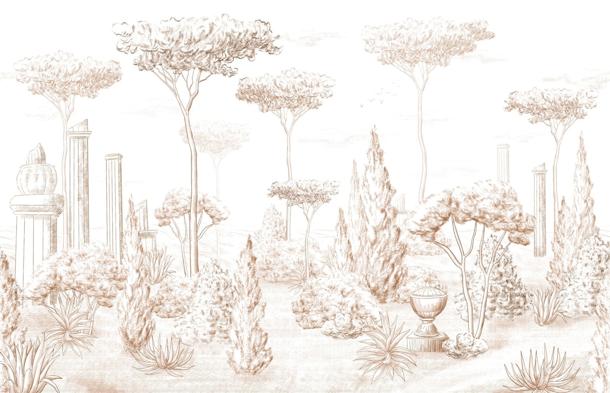 Papier peint style romain pinède sépia, mural concept, tendance