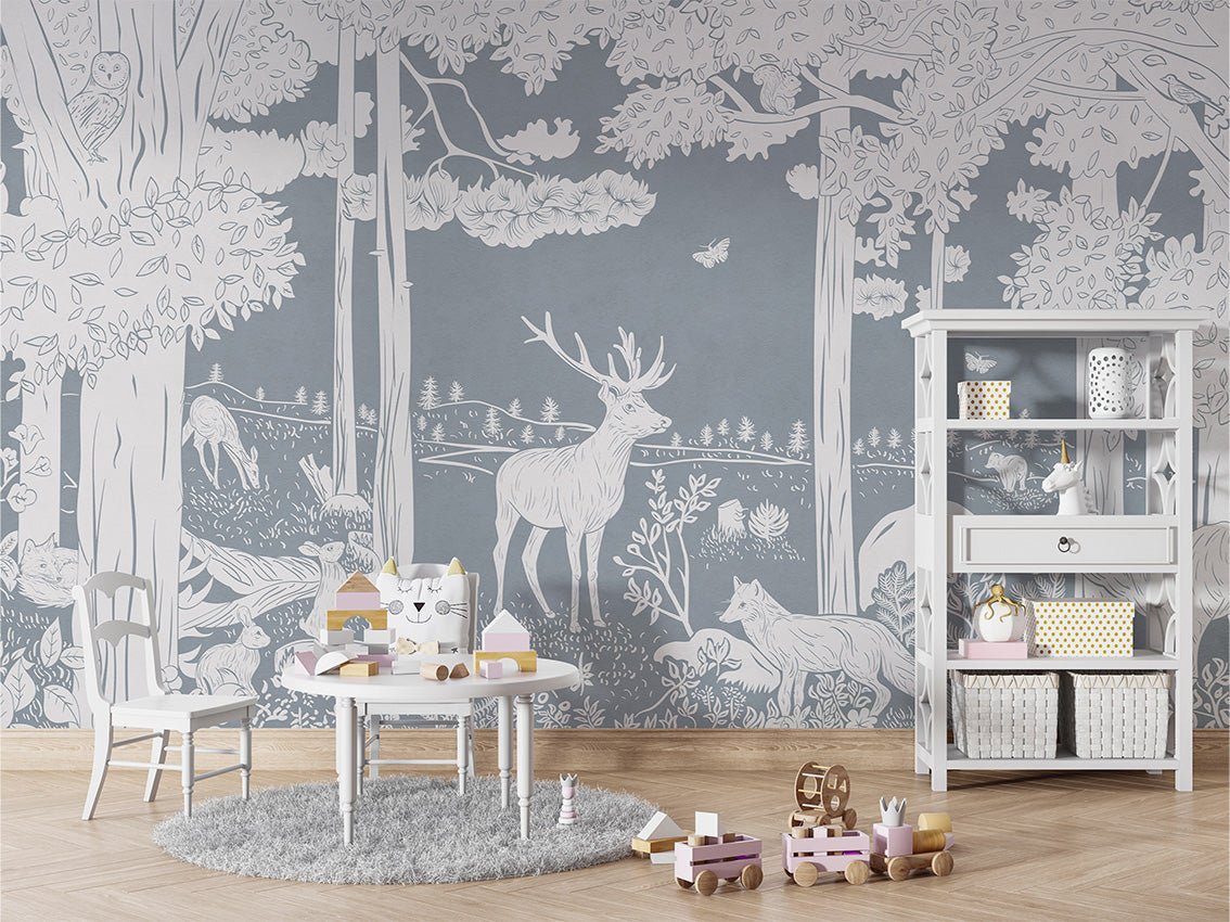 Papier peint animaux des bois bleu, XXL, tendance