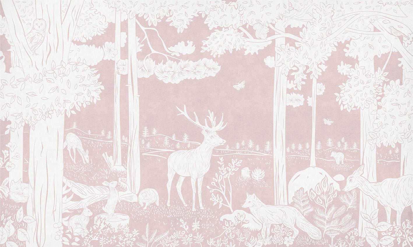 Papier peint animaux des bois rose, XXL, tendance