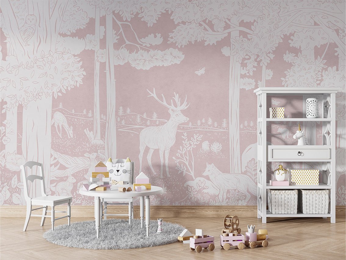 Papier peint animaux des bois rose, XXL, tendance