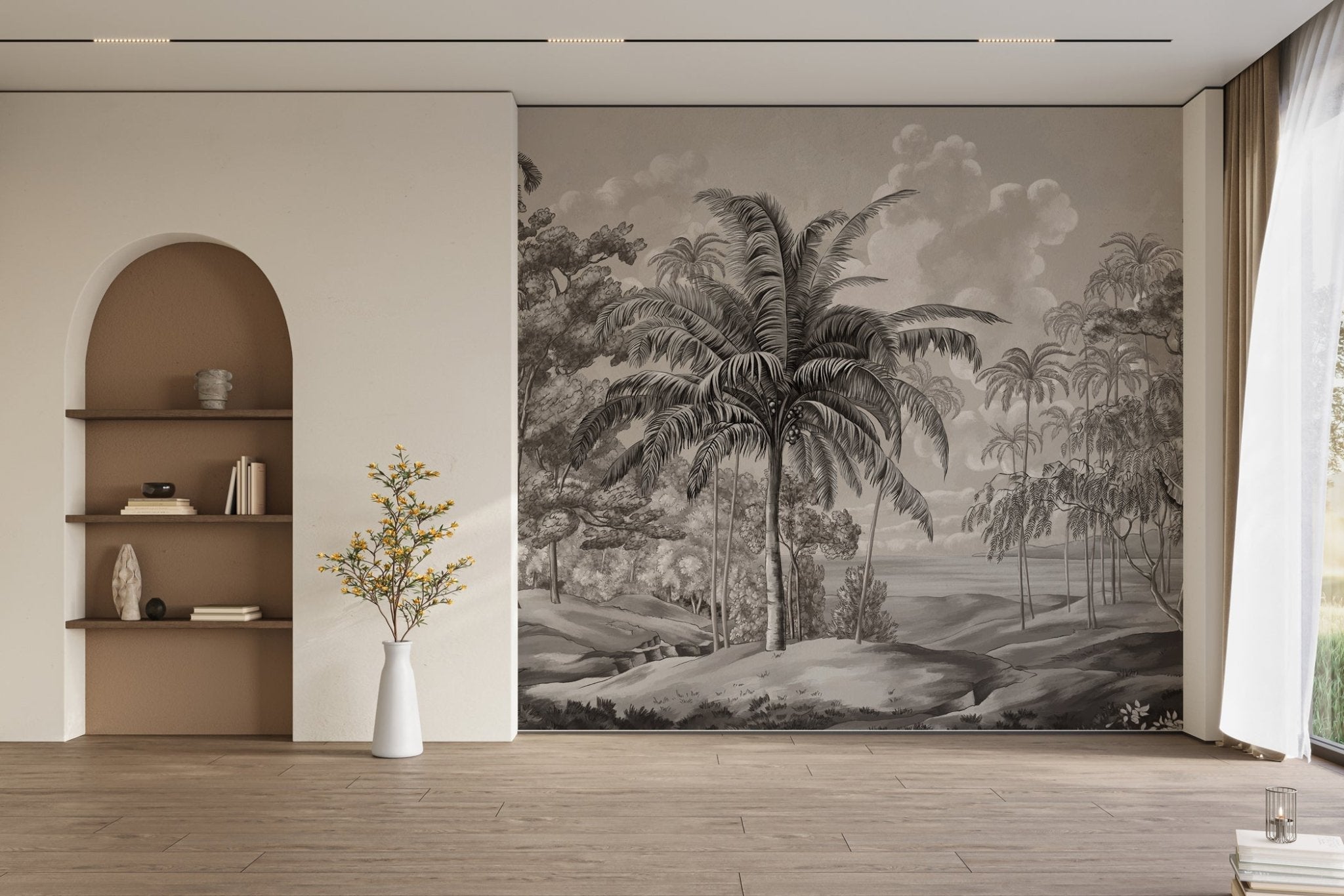 Papier peint paysage Célèbes noir et blanc, XXL, tendance