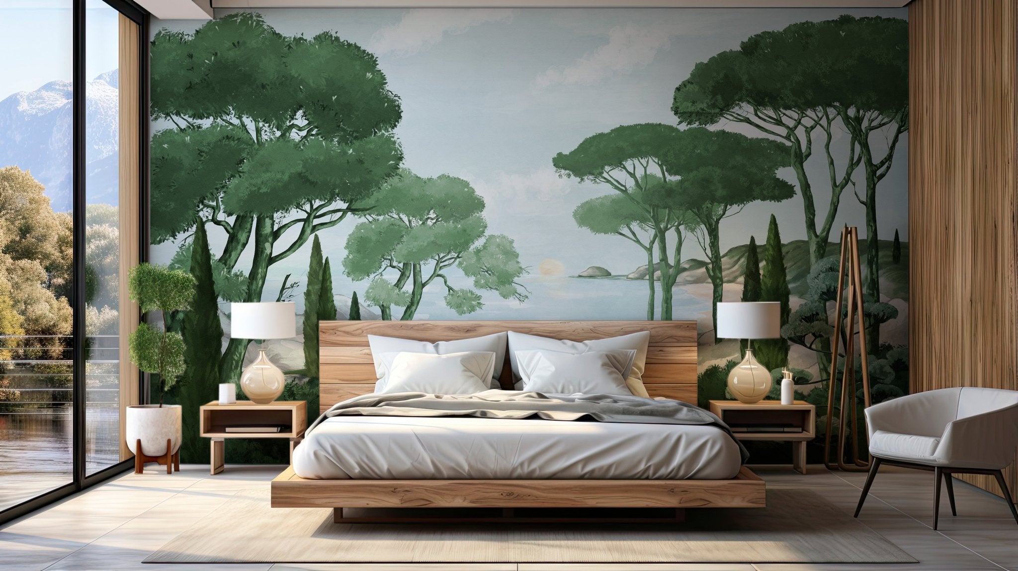 Papier peint balade dans les calanques vert, mural concept, tendance