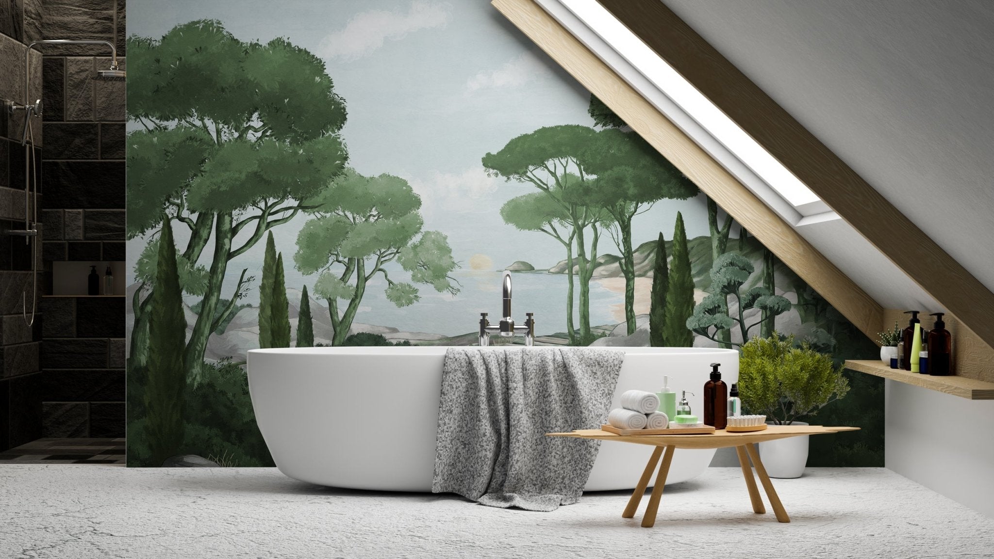 Papier peint balade dans les calanques vert, mural concept, tendance