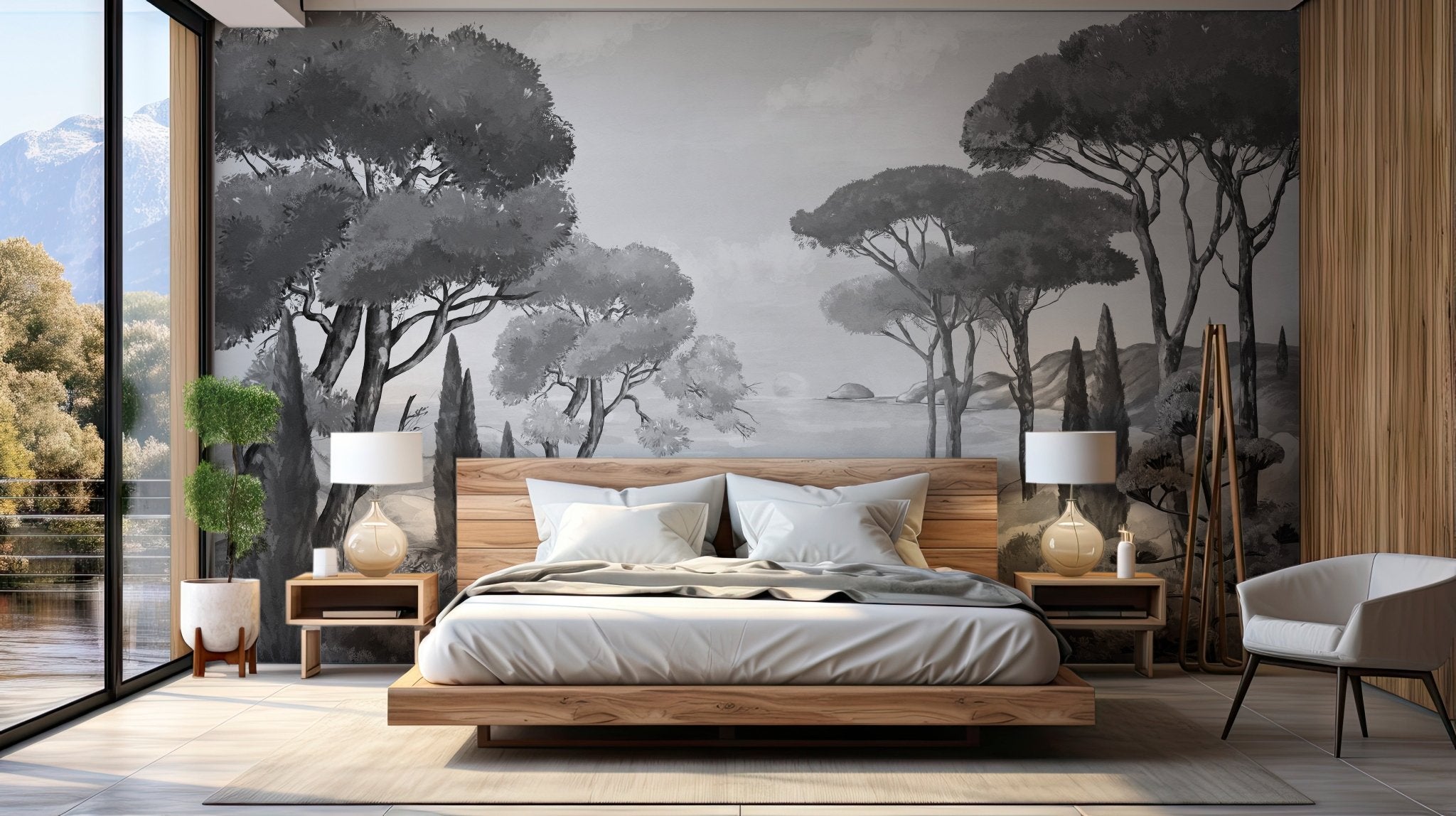 Papier peint balade dans les calanques noir et blanc, mural concept, tendance