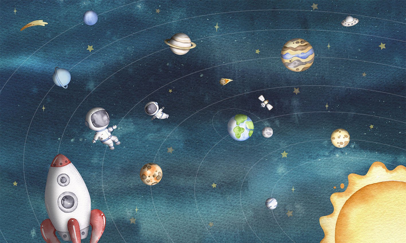 Papier peint bébé univers bleu nuit, XXL, tendance