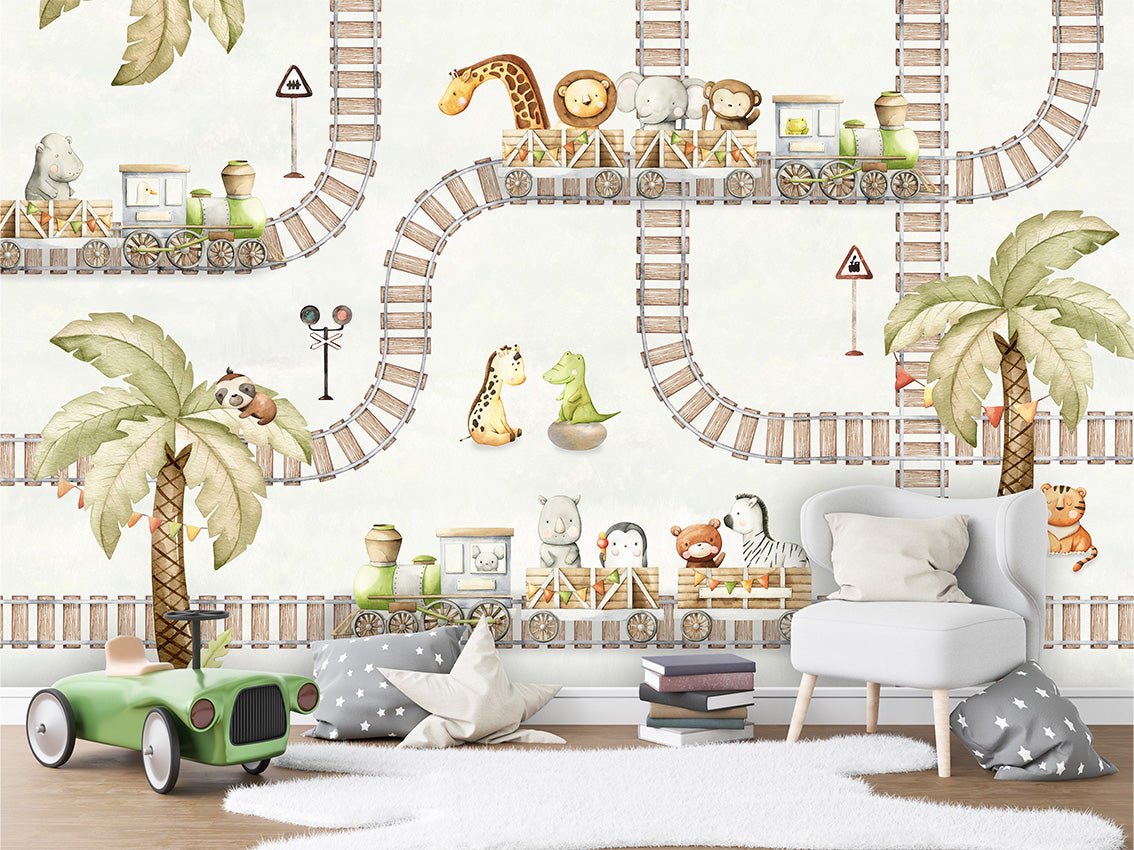 Papier peint bébé voyage Tchou-Tchou, XXL, tendance