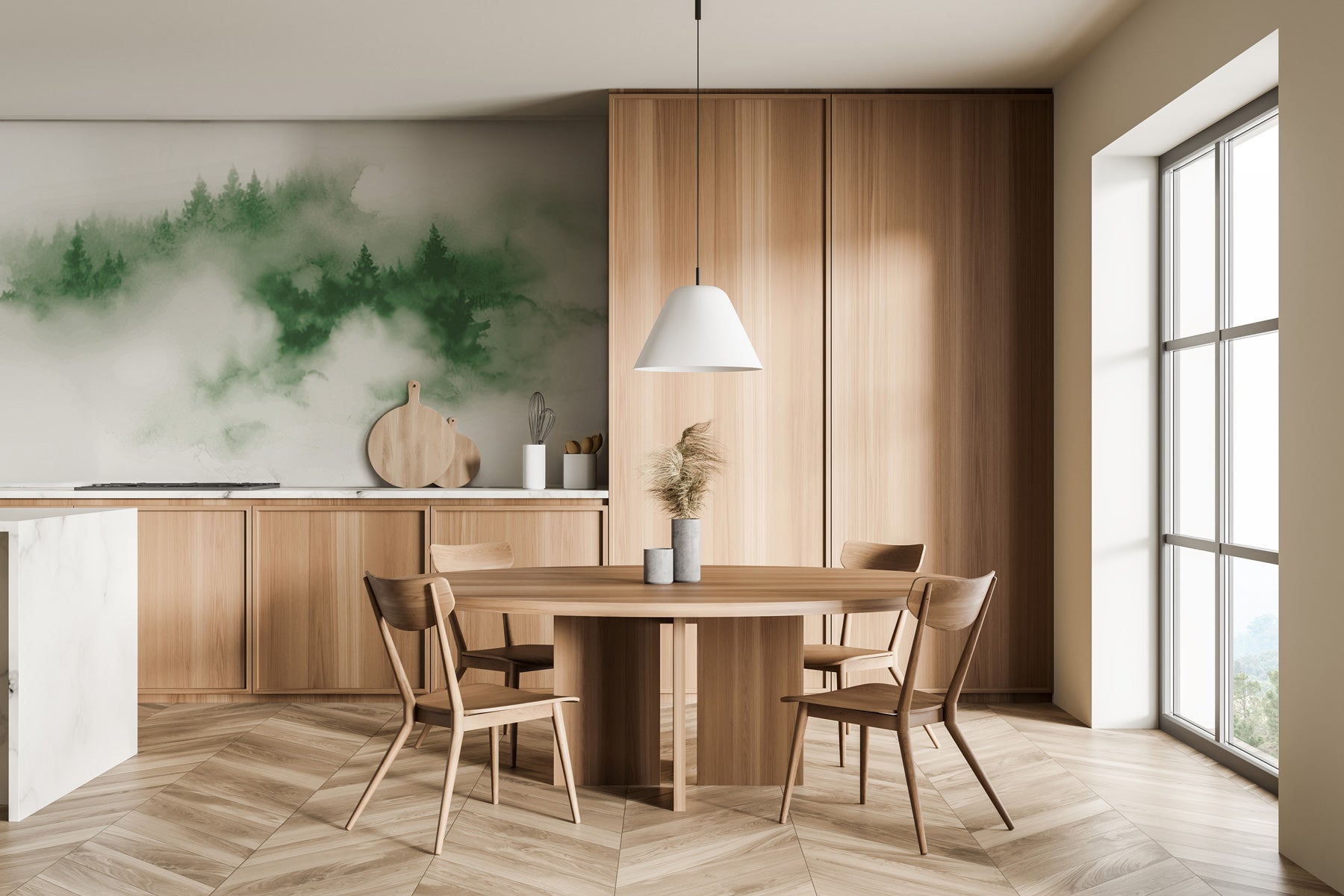 Papier peint brume des Cimes vert, XXL, tendance