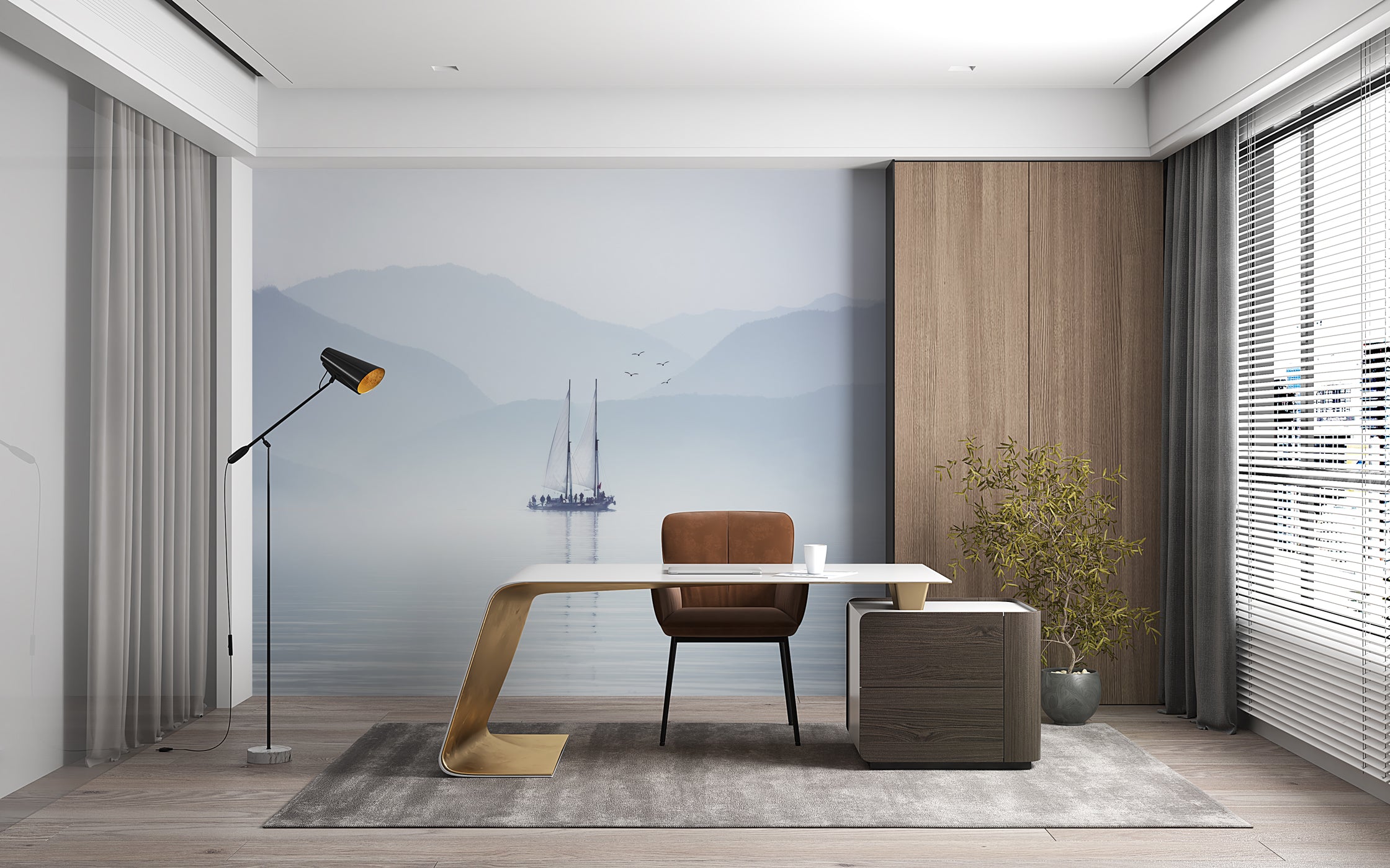 Papier peint lac Annecy navigation, mural concept, tendance