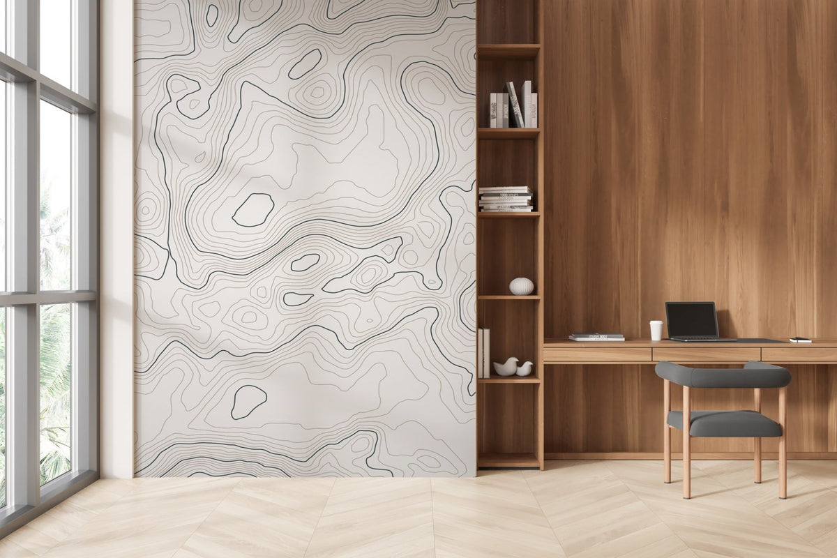 Papier peint ligne topographique - Noir et blanc