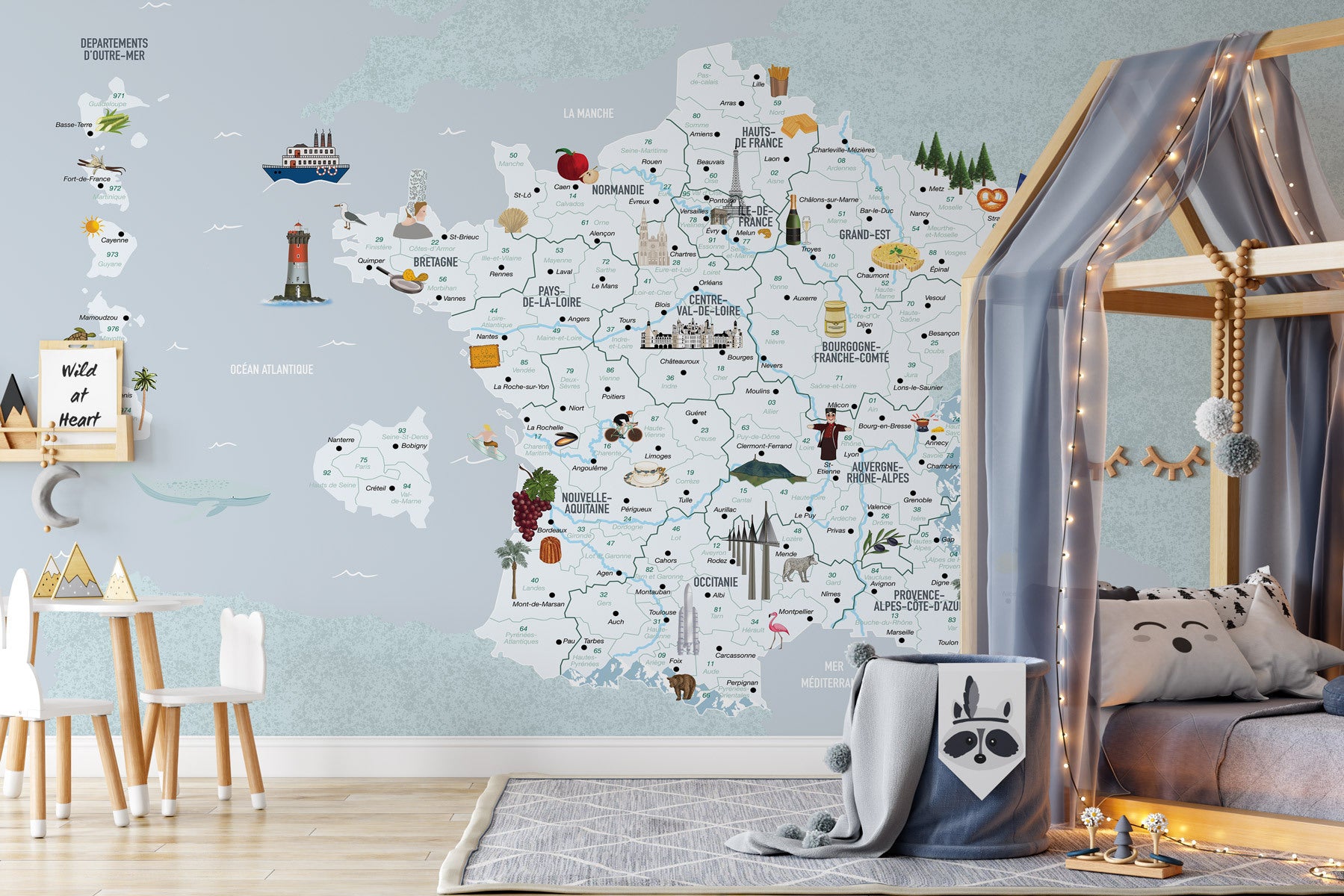 Papier peint carte de France enfant, mural concept, tendance