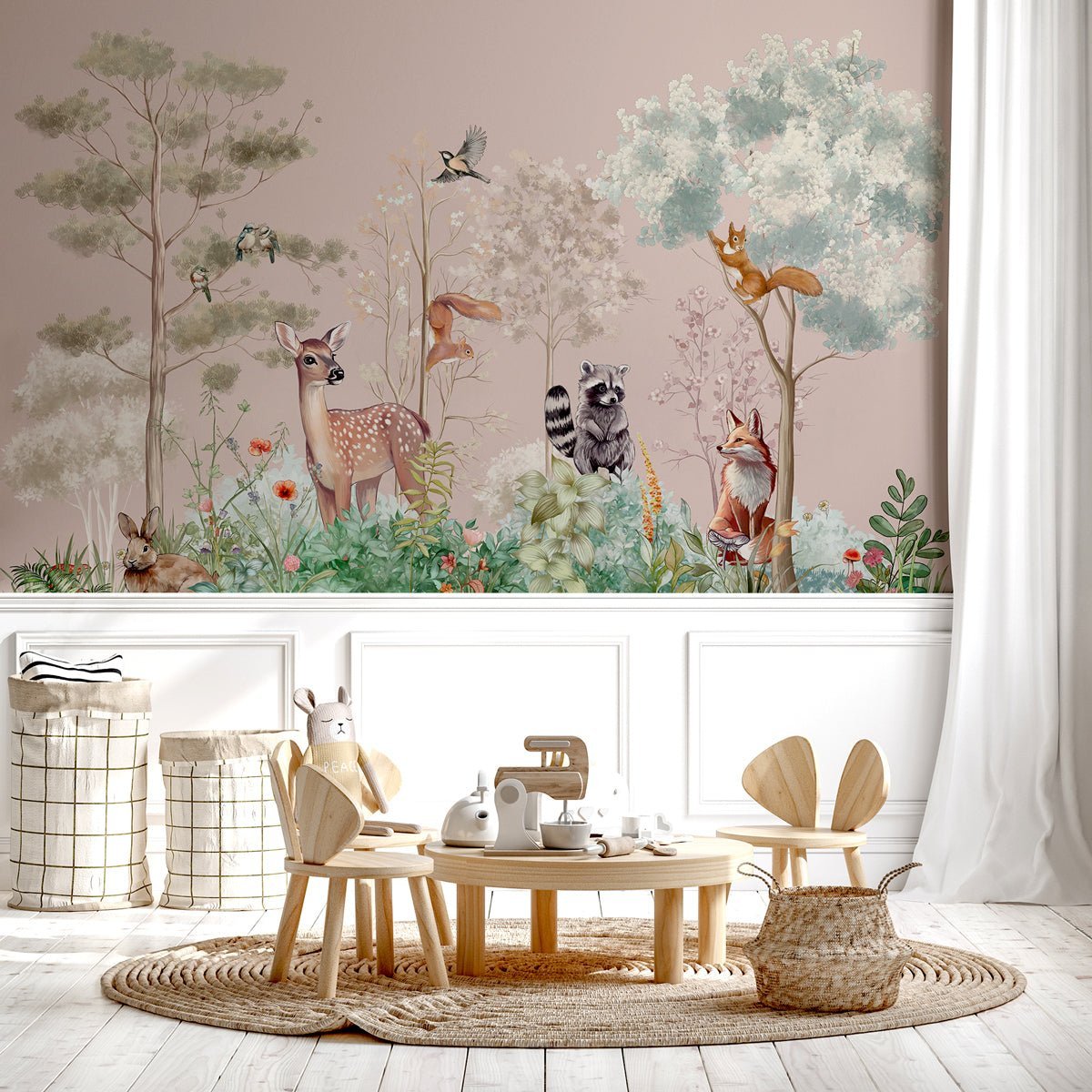 Papier peint chambre enfant nature magique rose, mural concept, tendance