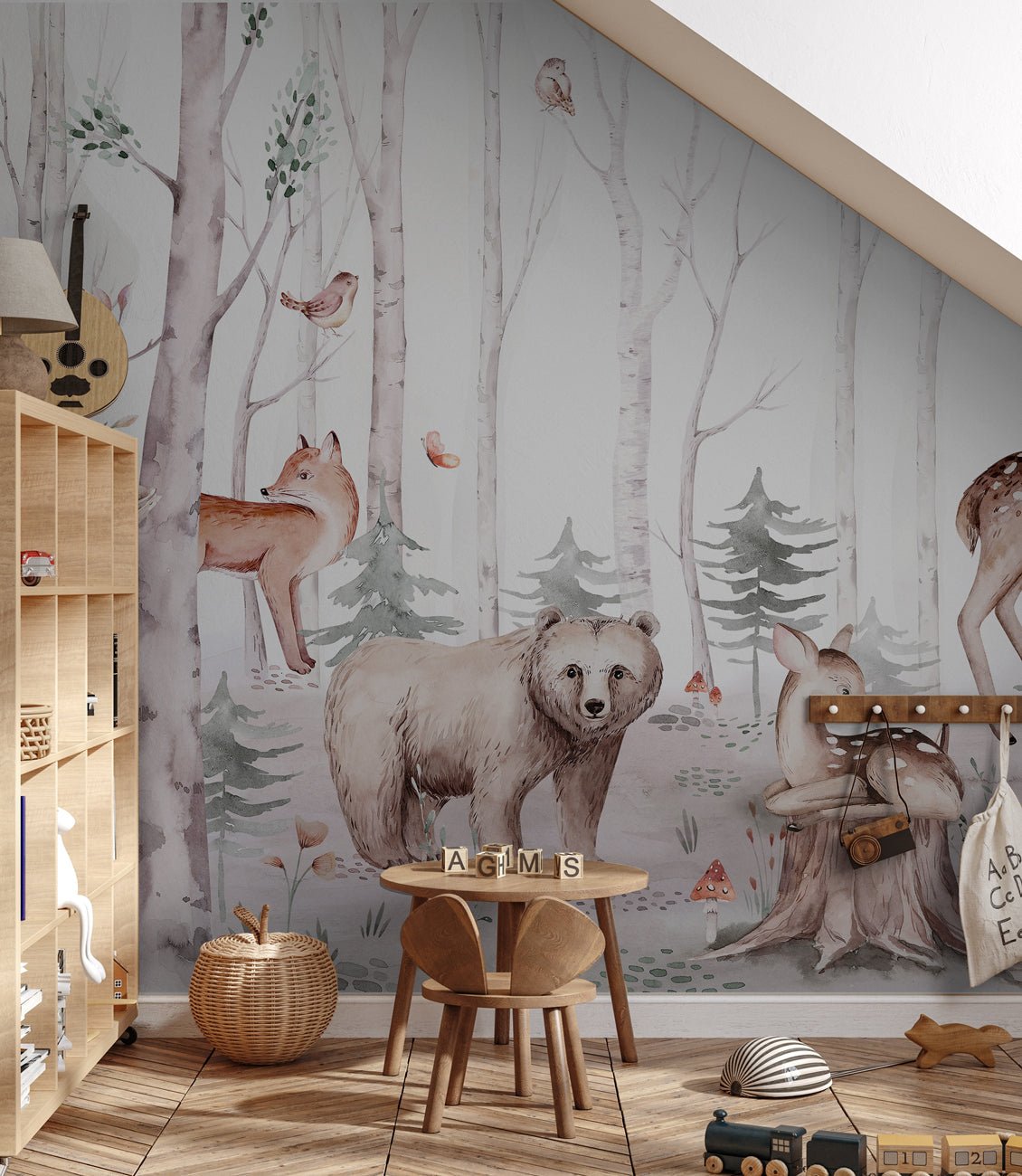 Papier peint aquarelle enfant animaux forêt, XXL, tendance