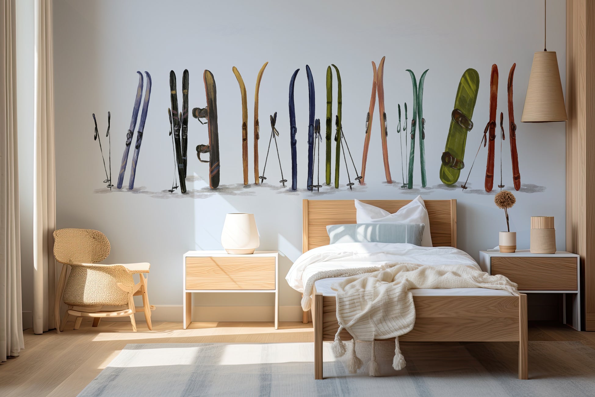 Papier peint skis colorés bleu, XXL, tendance