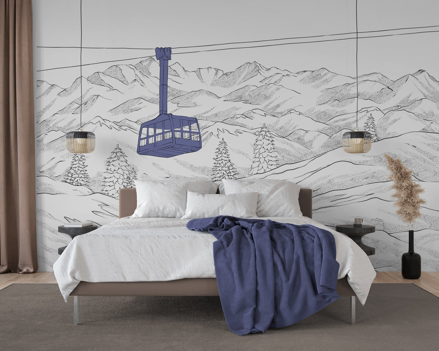 Papier peint La Plagne télécabine bleu, XXL, tendance