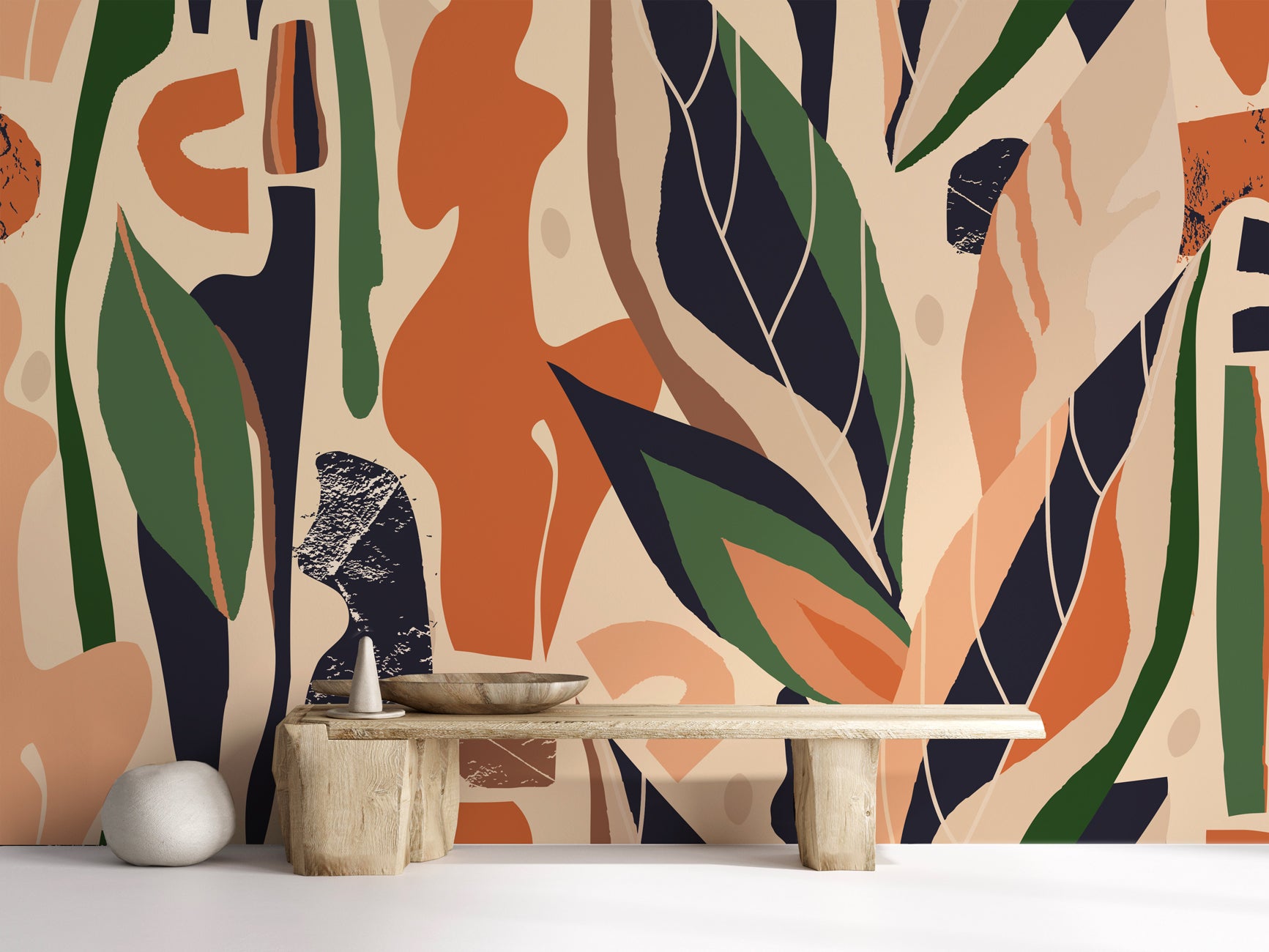 Papier peint mur végétal abstrait, mural concept, tendance