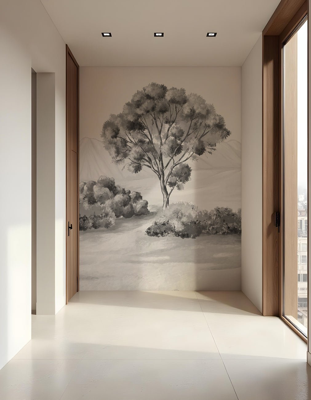 Papier peint paysage poétique noir et blanc, XXL, tendance