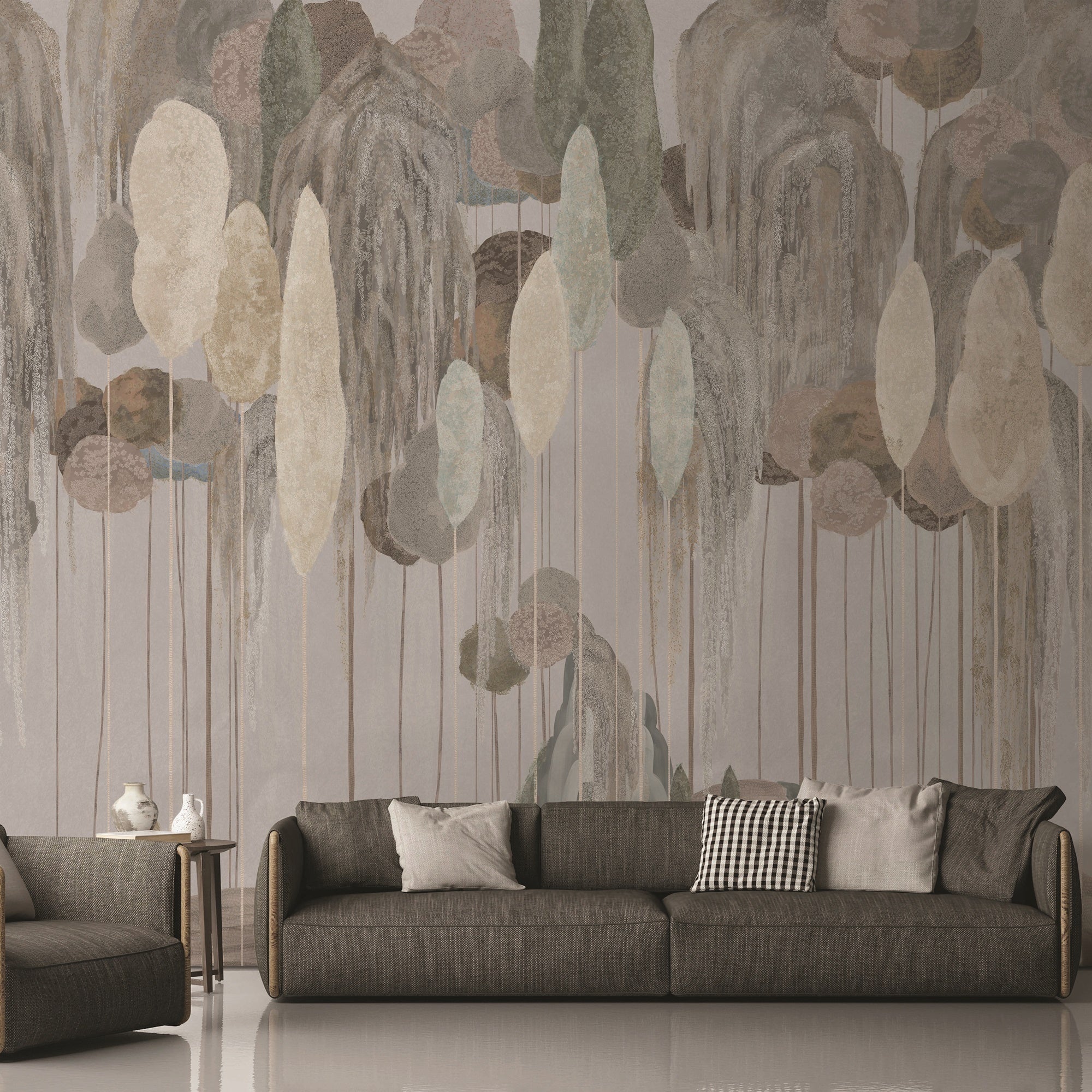 Papier peint cyprès méditerranéen abstrait, mural concept, tendance