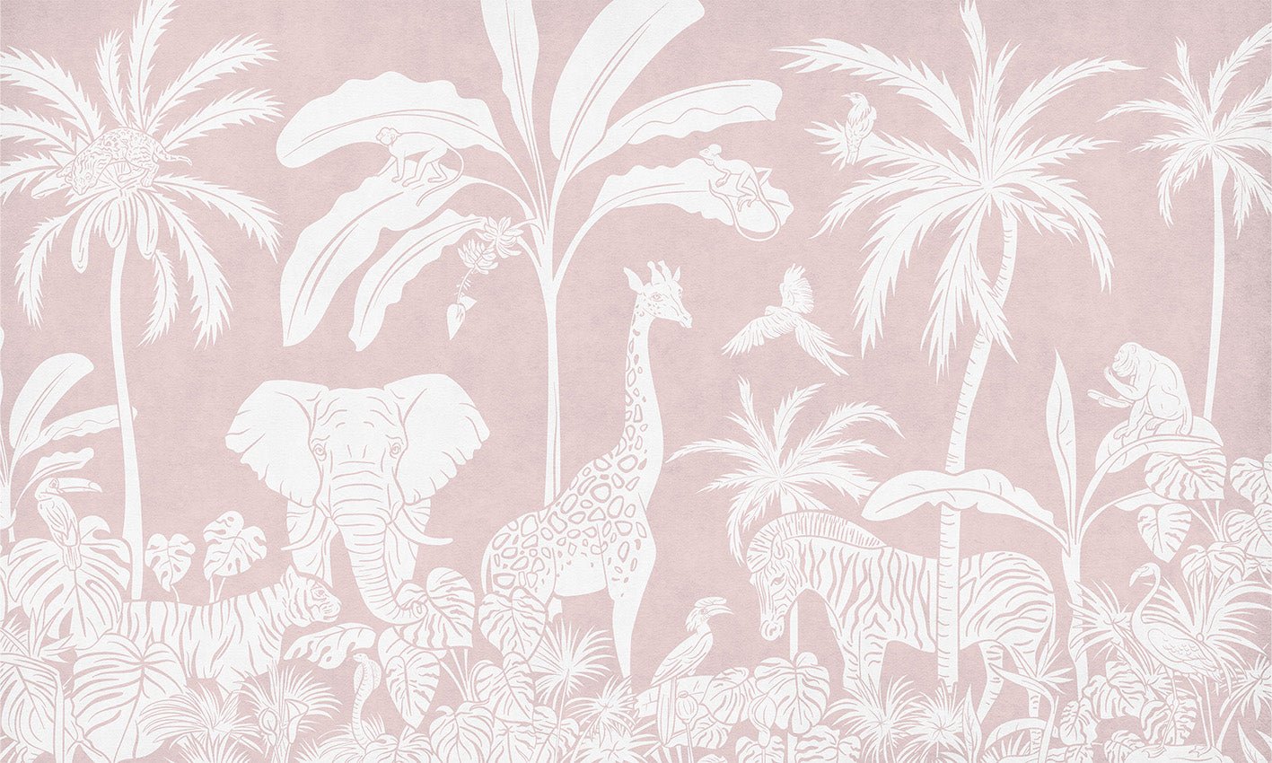 Papier peint enfant safari monochrome rose, XXL, tendance
