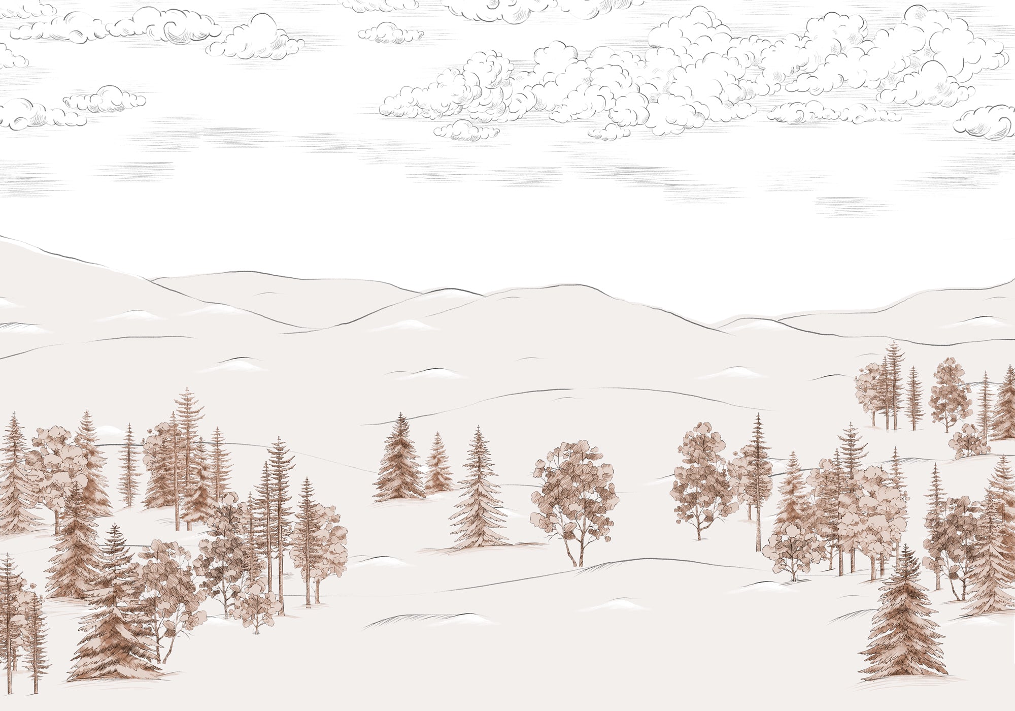 Papier peint esquisse de Cimes sépia, mural concept, tendance