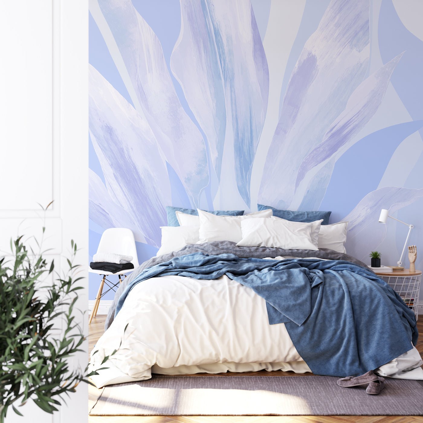 Papier peint étoffe florale bleu parme, XXL, tendance