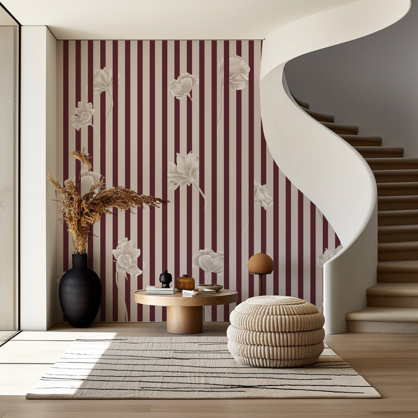 Papier peint rayure floral, XXL, tendance