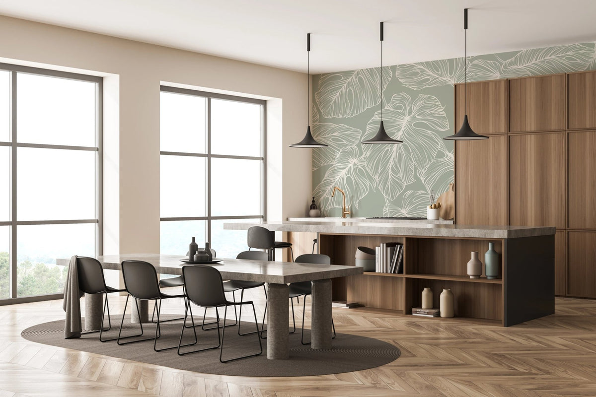 Papier peint feuille monstera sauge