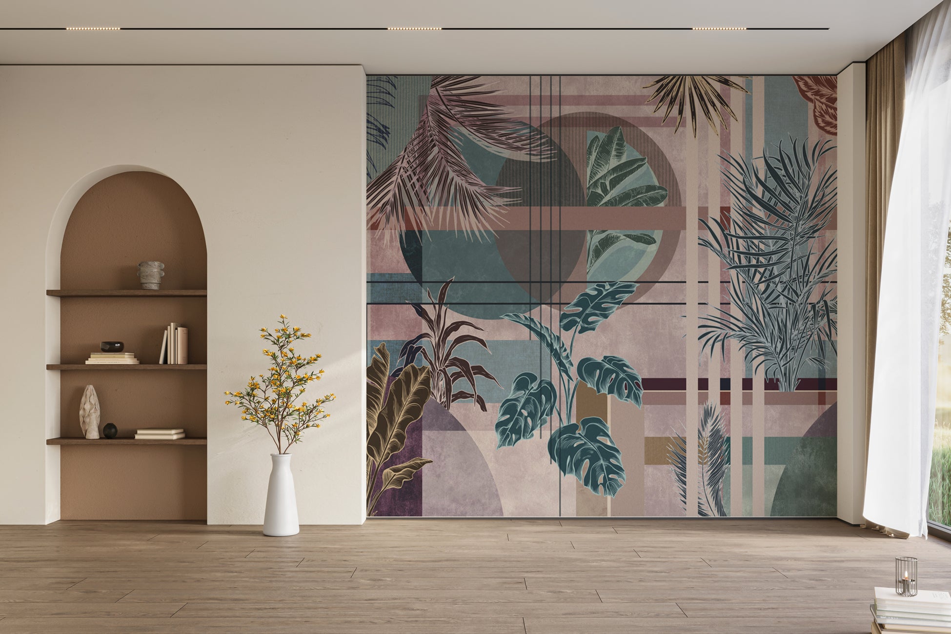 Papier peint geometric palms rose, XXL, tendance