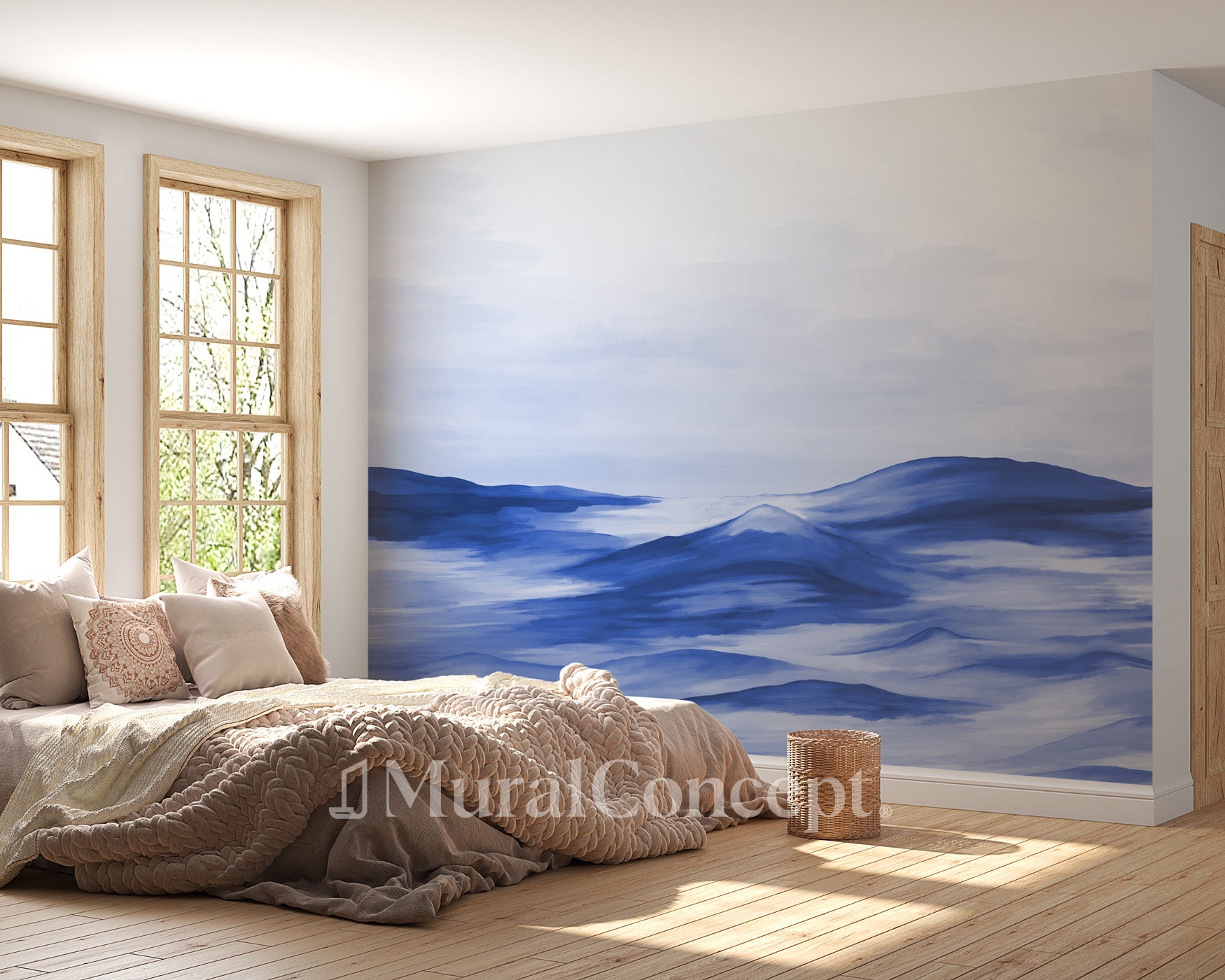 Papier peint panoramique plénitude bleu, mural concept, tendance