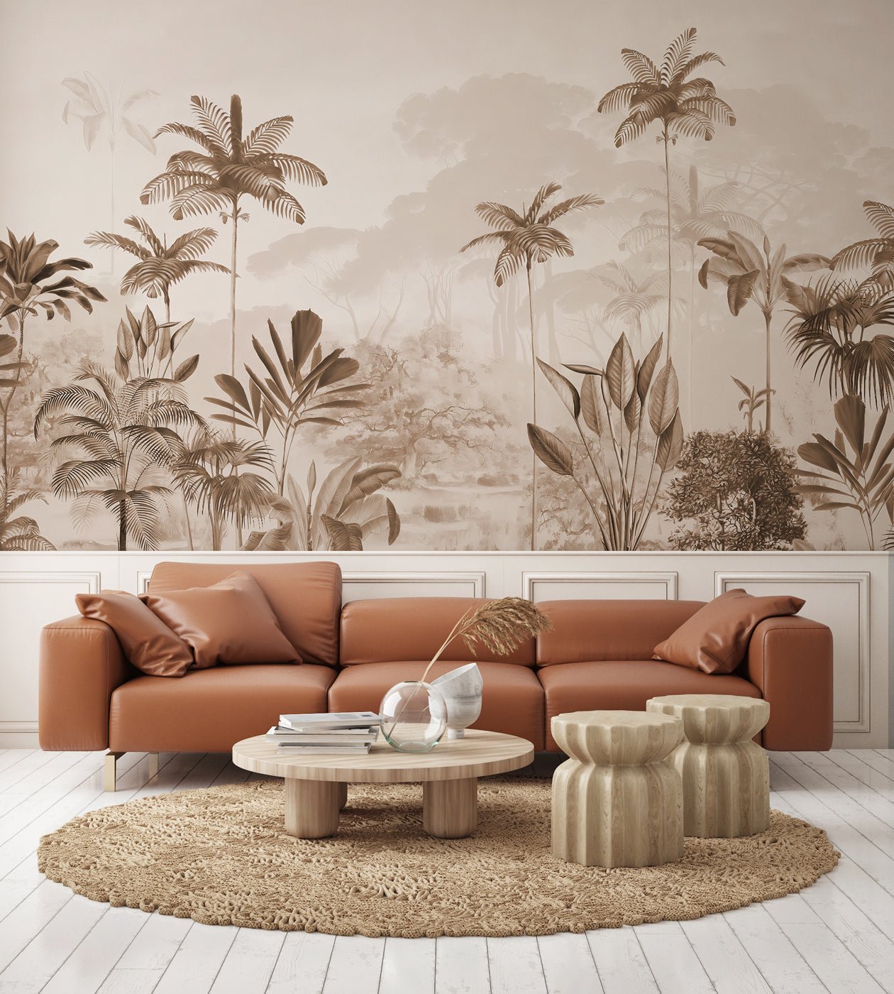 Papier peint panoramique jungle eden sépia, mural concept, tendance