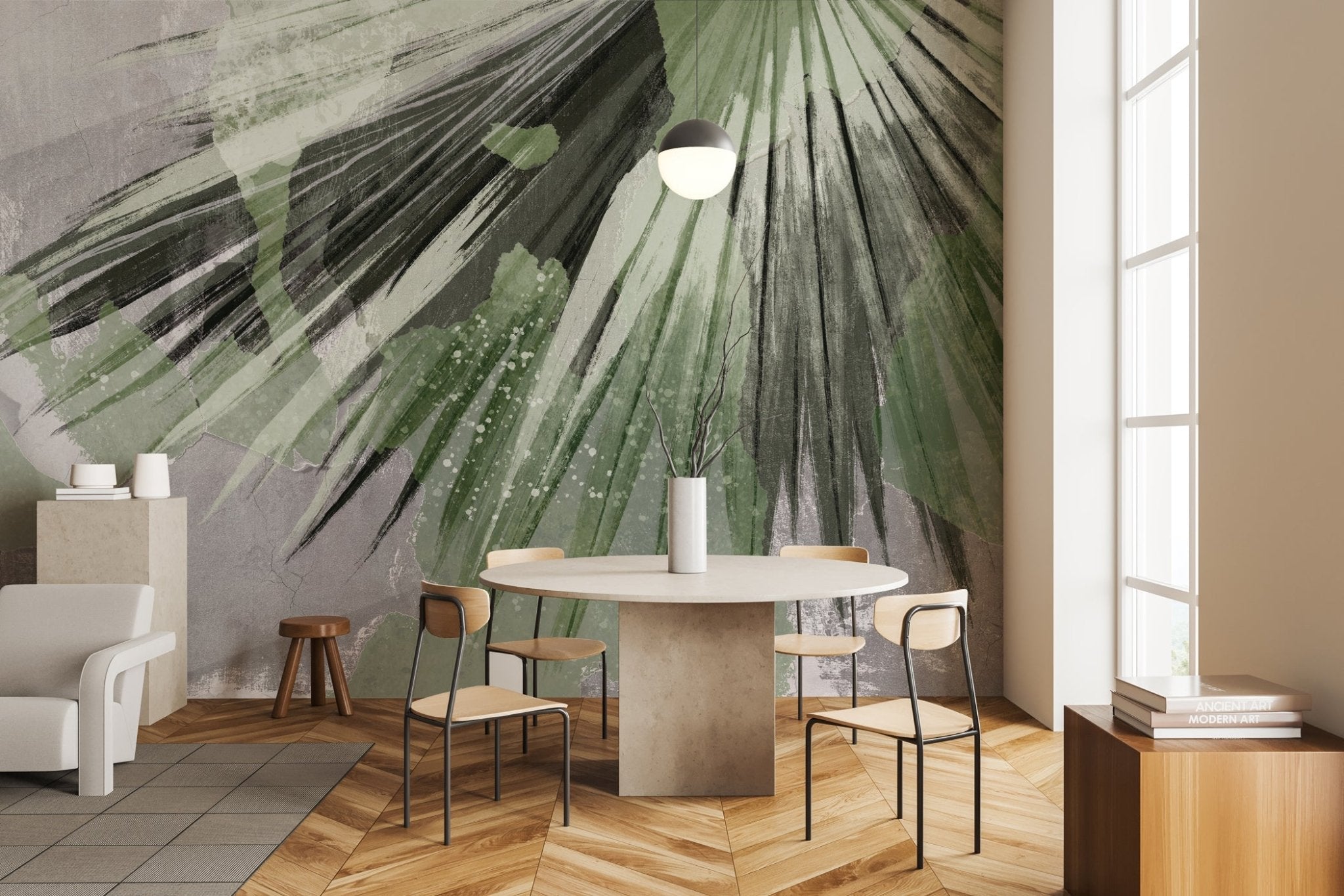 Papier peint panoramique rétro palm gris, XXL, tendance