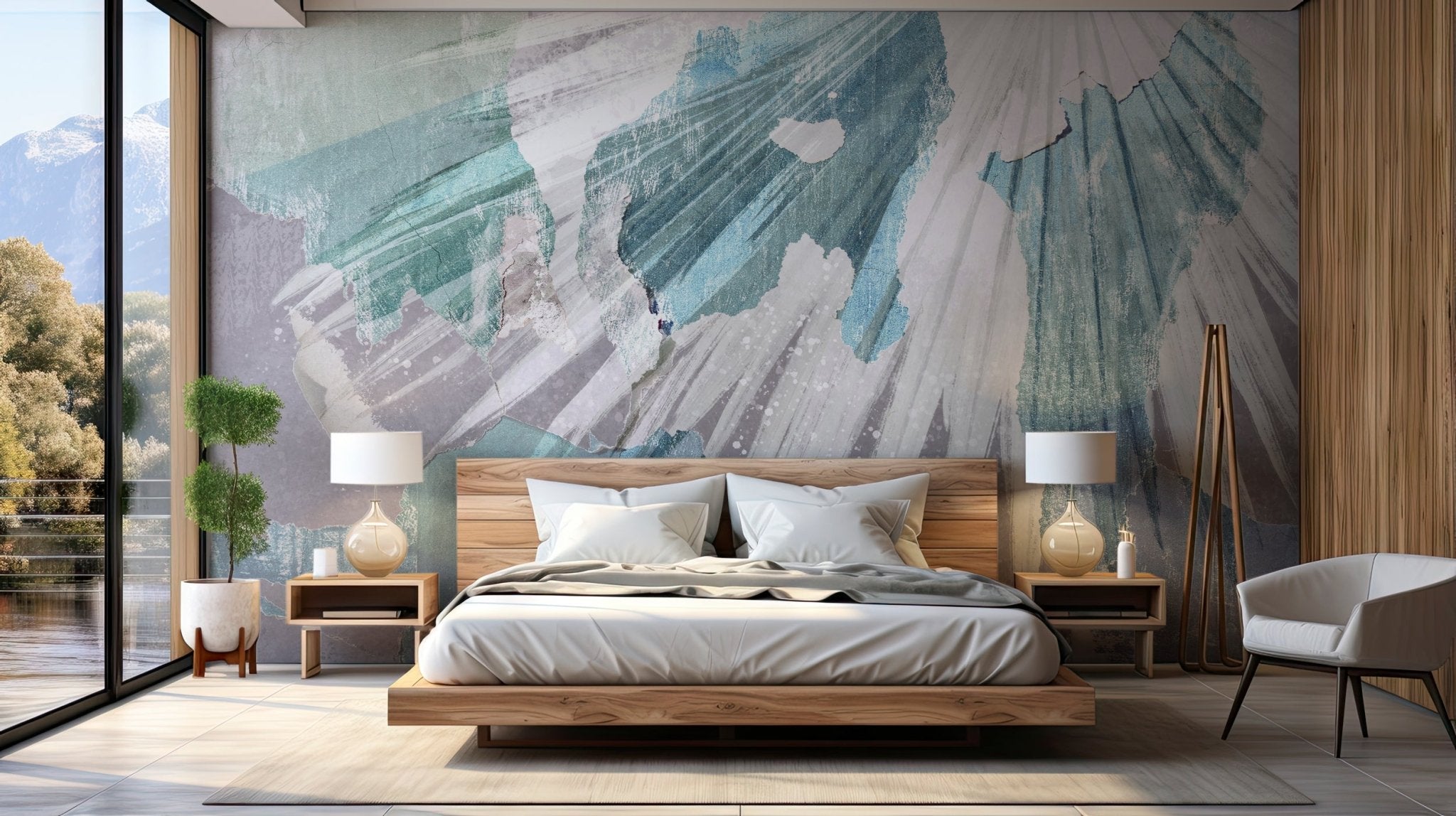 Papier peint panoramique rétro palm turquoise, XXL, tendance