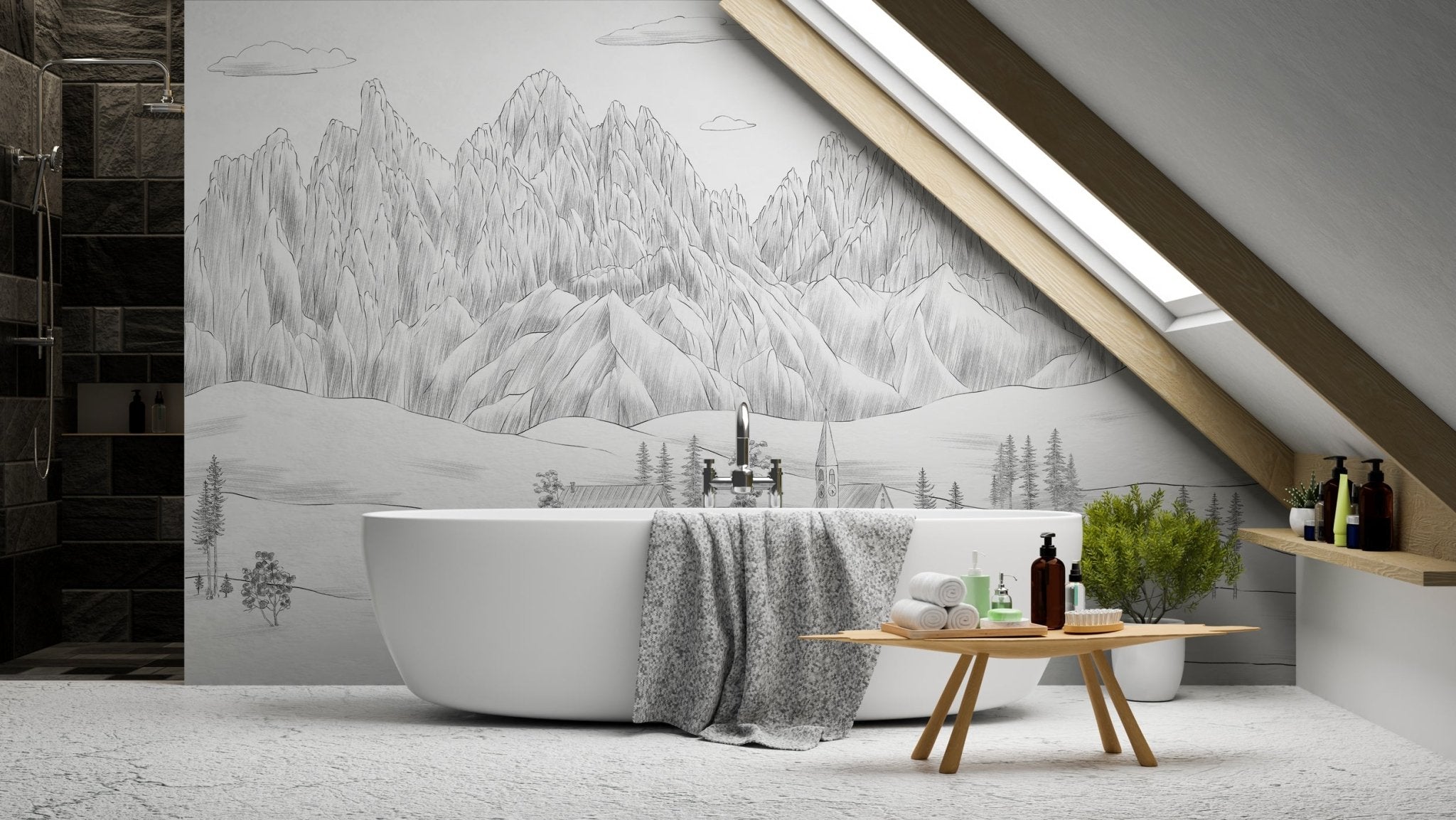 Papier peint paysage italien Dolomites noir blanc, XXL, tendance