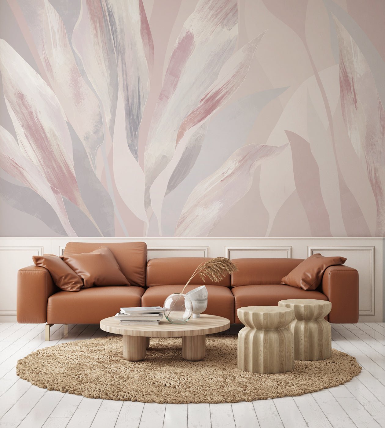 Papier peint étoffe florale rose poudré, XXL, tendance