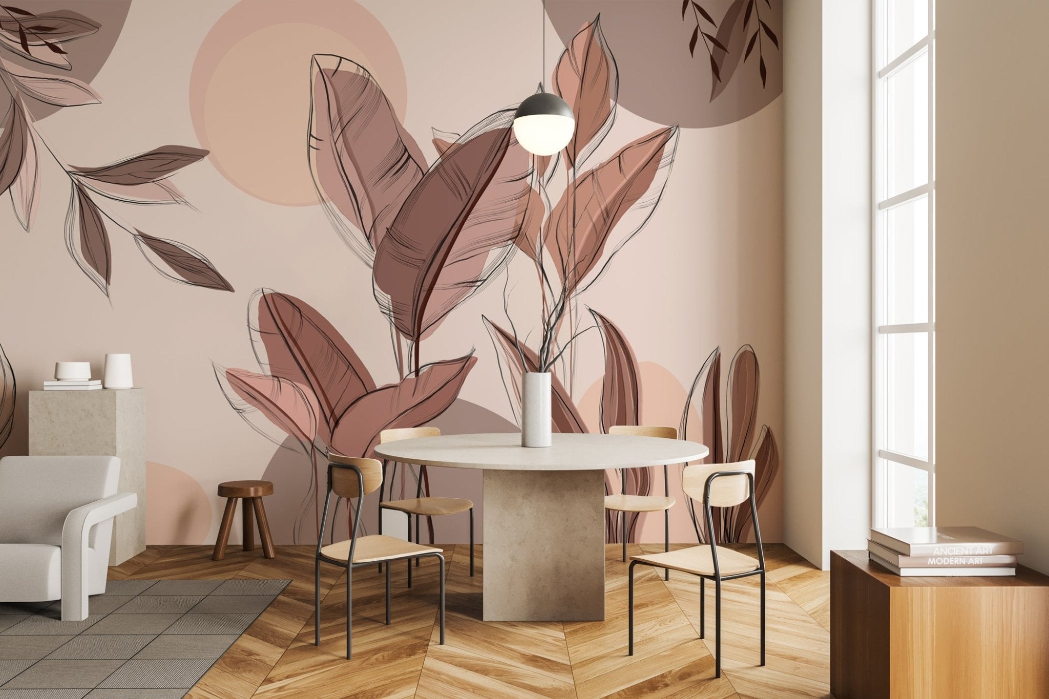 Papier peint panoramique végétal graphique, mural concept, tendance